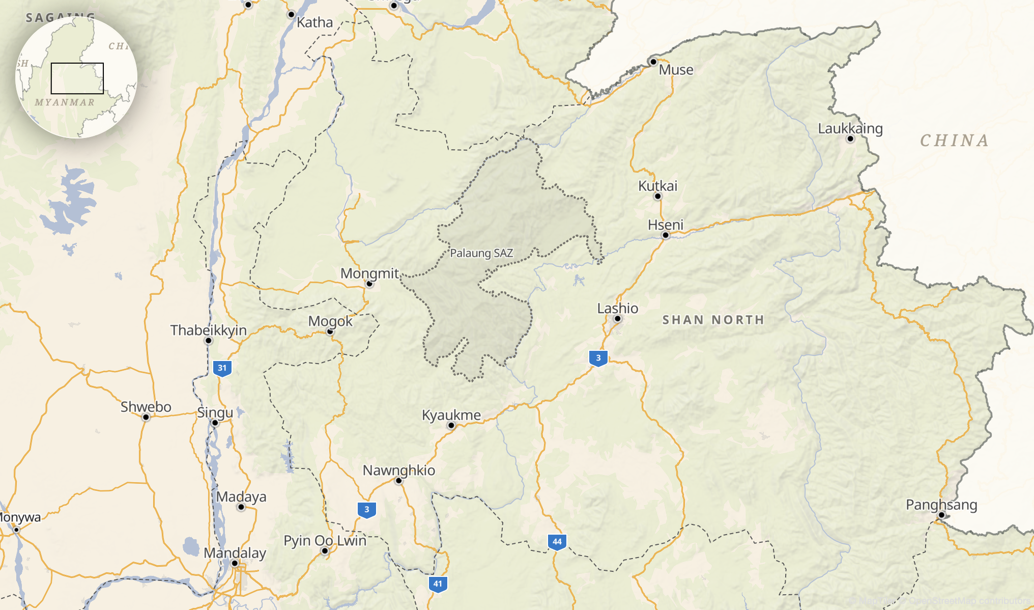 A map of Shan North in Myanmar's north-east