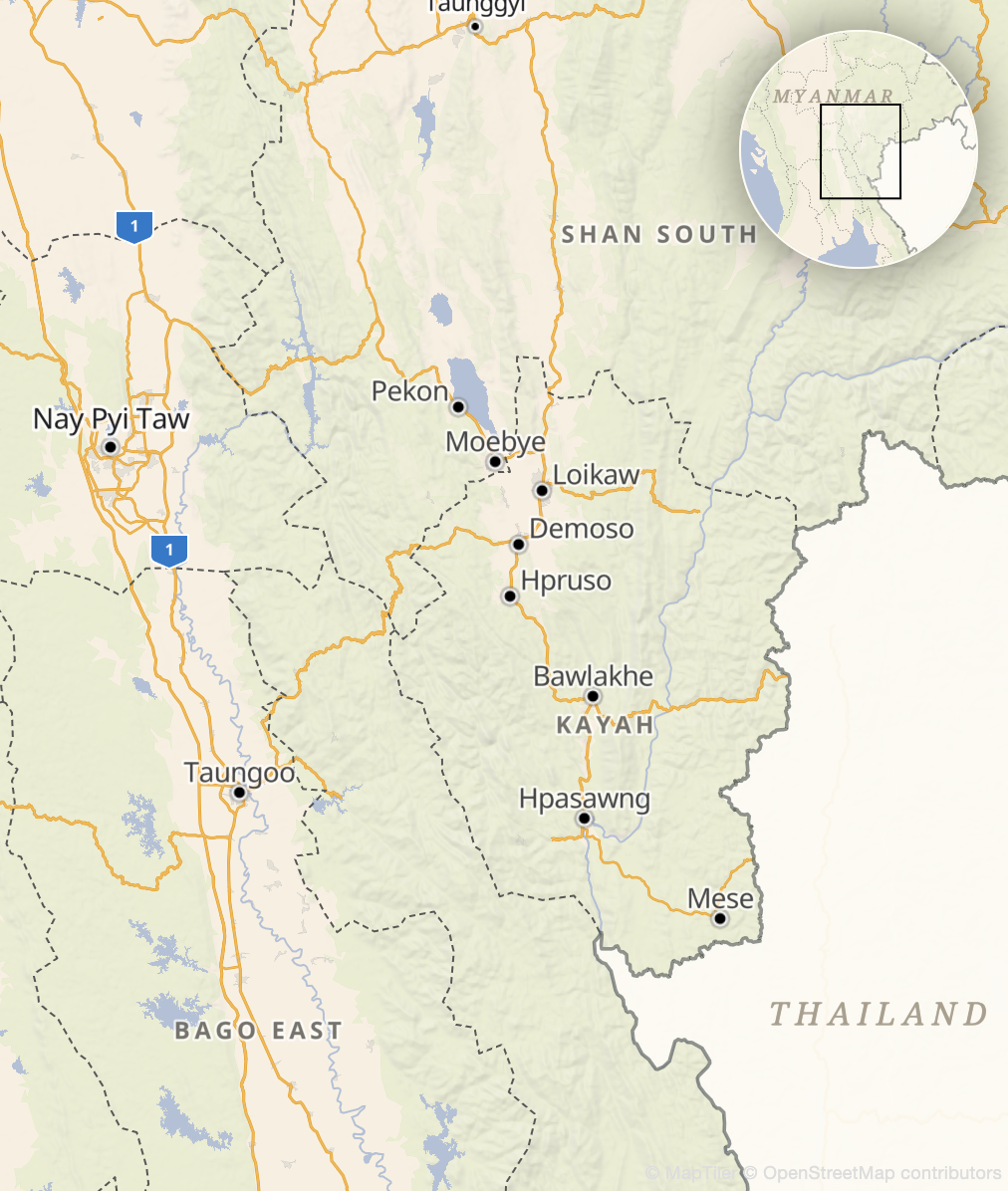 Map of Myanmar's central border with Thailand