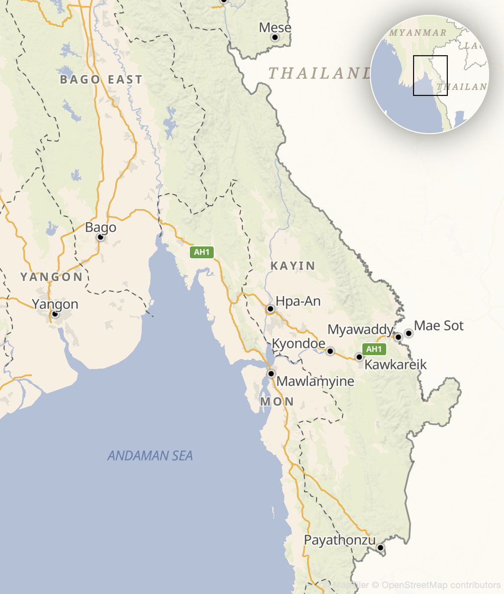Map of south-eastern Myanmar